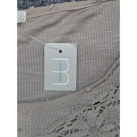 Maurices Henley Women's 3X Top Crochet Ribbed‎ Beige Boho Feminine Romantic - Picture 4 of 11